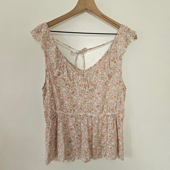 Melrose and Market Ruffle Peplum Tank M Ivory Beige Ditsy Floral Top - Picture 6 of 8